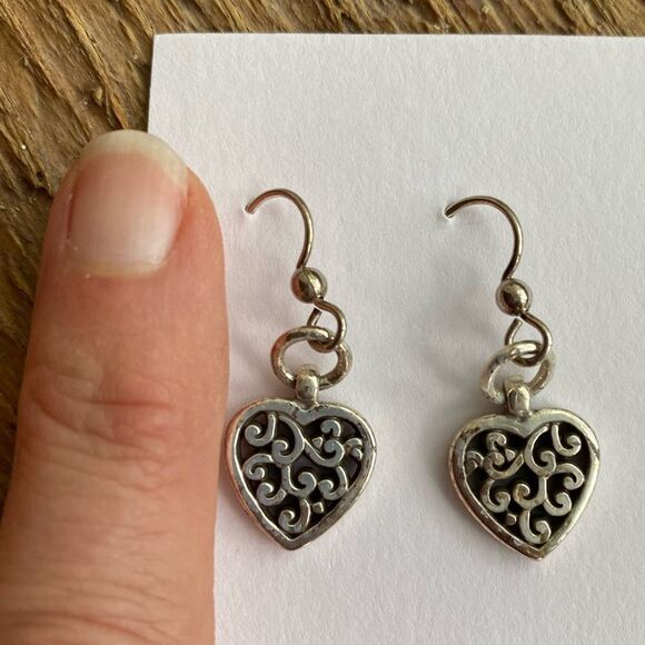 Brighton vintage silver curly cue heart dangle earrings - Picture 2 of 3